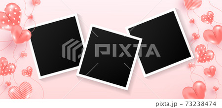 Photo frames set with love air many sweet hearts shape on pink background. Promotion and shopping template 73238474