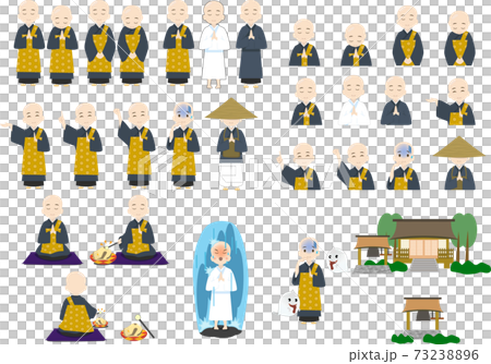 可愛いお坊さんの表情とポーズの上半身 全身イラストセットのイラスト素材 可愛いお坊さんの表情とポーズの上半身 全身イラストセットのイラスト素材