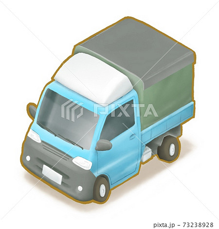 The digital painting of asian transportation mini truck, most small truck vehicle car use in Taiwan and Japan isometric cartoon icon raster illustration on white background. 73238928