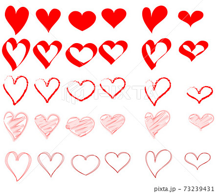 6種類5パターン 30個の赤いハートのベクター素材セットのイラスト素材