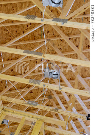 Wood building frame structure on a new development 73240831