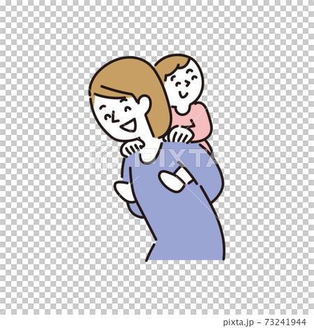 母親に背負われて幸せな気分の子ども 73241944