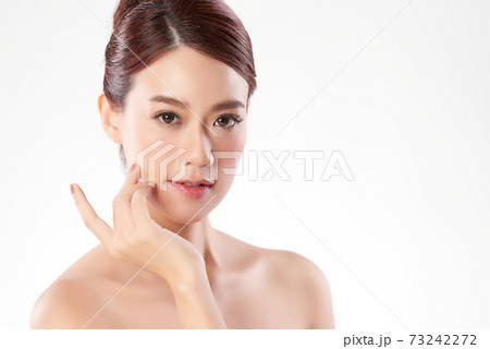 Beautiful young asian woman with clean fresh skin on white background, Face care, Facial treatment, 73242272