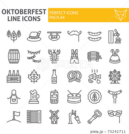 Oktoberfest Line Icon Set Bavarian Holiday のイラスト素材