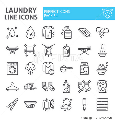 Laundry line icon set, washing symbols collection, vector sketches, logo illustrations, housework signs linear pictograms package isolated on white background. 73242756