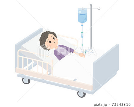 末梢点滴を受けるおばあちゃんのイラストのイラスト素材