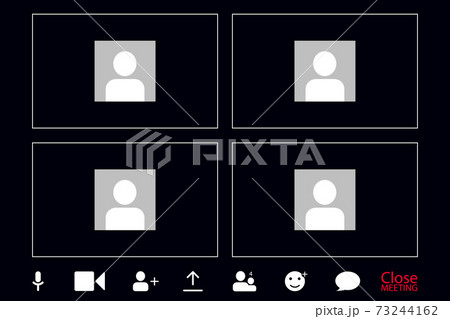 Landing video conferencing. Screenshot of laptop screen. Vector workspace page for video conferencing and work meetings. 73244162