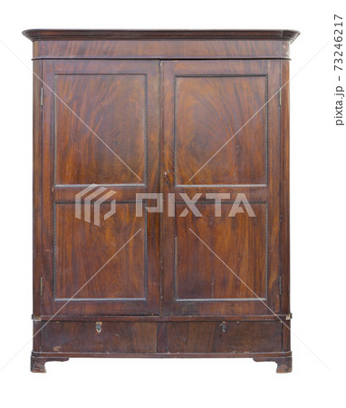 Antique vintage wood wardrobe isolated on white 73246217