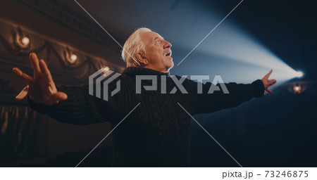 Senior actor performing on stage 73246875
