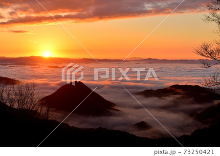 大江山からの福知山盆地の雲海の写真素材