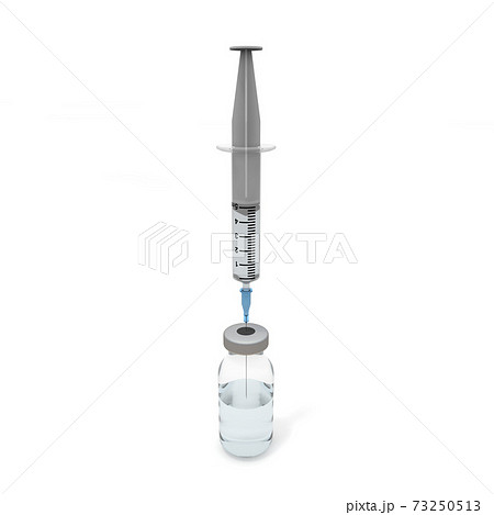 ワクチンの瓶に注射器を刺す 一本の瓶 一本の注射器 のイラスト素材