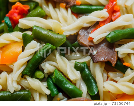 fusilli pasta with vegetables and mushrooms fusilli pasta with vegetables and mushrooms 73250744