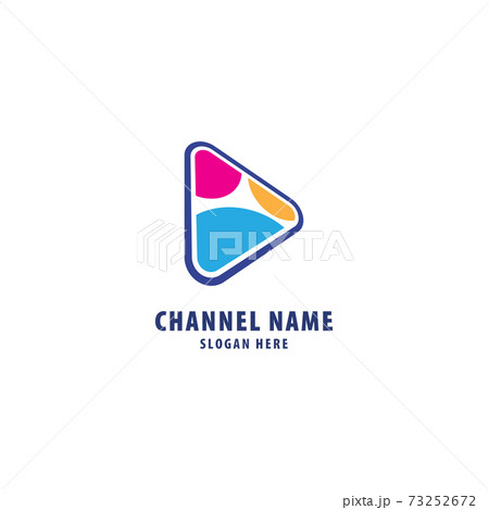 Live Streaming, Online Television, Web TV, Simple and Clean Logo Concept, Abstract, Pictorial, Colorful, Cartoon Concept with play button, Pink, Blue, Yellow, White, TV Channel Logo Design Template 73252672