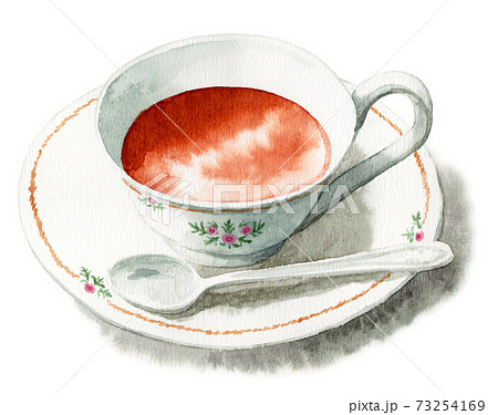 アナログ水彩高級ブランド風ティーカップに注がれた紅茶 73254169