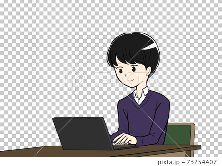 パソコンを打つ男性のイラスト素材