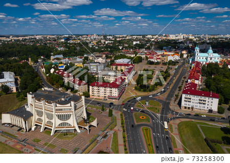 Top view of the city center of Grodno, Belarus. The historic centre with its red-tiled roof,the castle and the Opera house Top view of the city center of Grodno, Belarus. The historic centre with its red-tiled roof,the castle and the Opera house 73258300