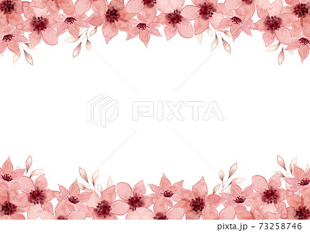 ピンクの花の水彩イラストフレームのイラスト素材