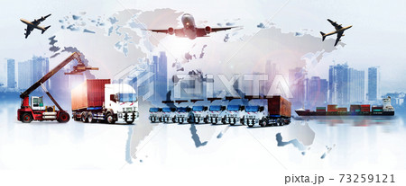 The world logistics , there are world map with logistic network distribution on background and Logistics Industrial Container Cargo freight ship for Concept of fast or instant shipping The world logistics , there are world map with logistic network distribution on background and Logistics Industrial Container Cargo freight ship for Concept of fast or instant shipping 73259121