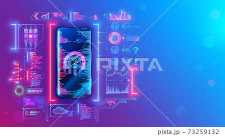 Mobile application development technology concept. Coding, programming apps for smartphones and mobile devices. Engineering or build of user interface layout cell phone. Mobile software of web service 73259132