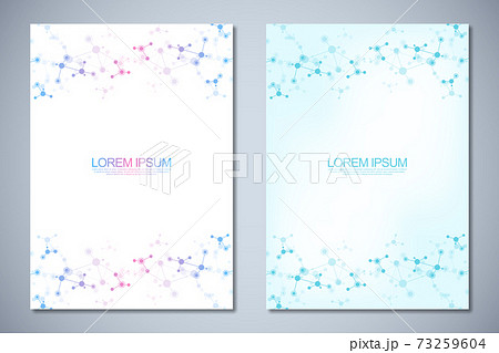 Templates brochure or cover book, page layout, flyer design with abstract background of molecular structures and DNA strand. Concept and idea for innovation technology, medical research, science. Templates brochure or cover book, page layout, flyer design with abstract background of molecular structures and DNA strand. Concept and idea for innovation technology, medical research, science. 73259604
