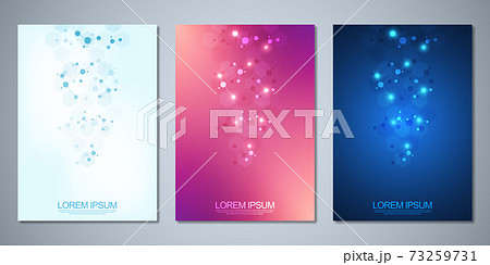 Templates brochure or cover book, page layout, flyer design with abstract background of molecular structures and DNA strand. Concept and idea for innovation technology, medical research, science. Templates brochure or cover book, page layout, flyer design with abstract background of molecular structures and DNA strand. Concept and idea for innovation technology, medical research, science. 73259731