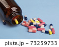 Various medicine capsules and bottle of pills 73259733