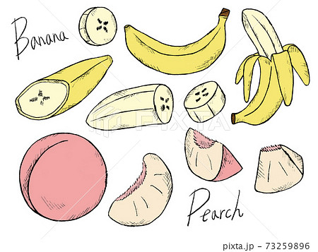 Handwritten Illustration Image Of Banana And Peach Stock Illustration