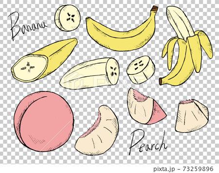 バナナや桃の手書きイラストイメージのイラスト素材