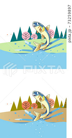 春と秋の飛び跳ねる魚のイラスト素材