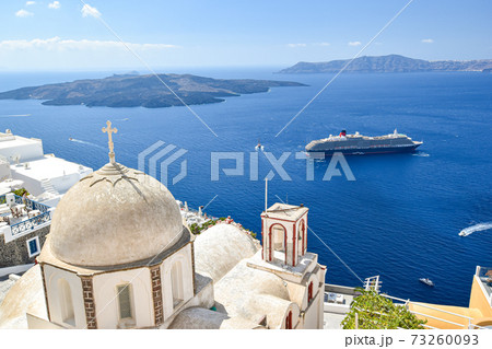 【ギリシャ】サントリーニ島フィラからの風景 73260093