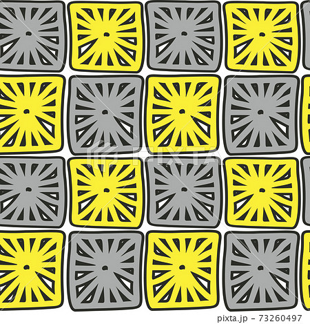 Hand drawn abstract patterned yellow and gray squares on white background.  73260497