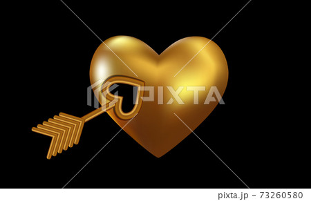 Heart with cupid's golden arrow. Realistic 3d...のイラスト素材