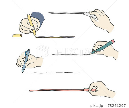 線を書く手の手描きイラストのセット 書いている 描く 線 おしゃれ 持つ 鉛筆 ペンのイラスト素材