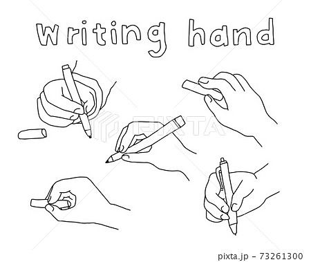 書いている手の手描きイラストのセット 書く 描く 線 おしゃれ 持つ 鉛筆 ペンのイラスト素材
