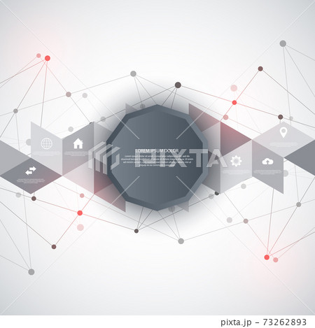 Information technology with infographic elements and flat icons. Abstract background with connecting dots and lines. Global network connection, digital technology and communication concept. 73262893
