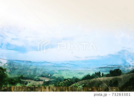Abstract colorful shape on mountain peak and tree landscape on watercolor illustration painting background. 73263301