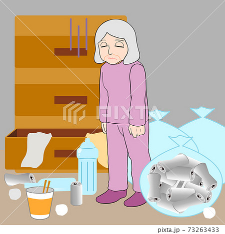 汚い部屋とシニア女性 イラストのイラスト素材