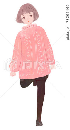 ピンクのセーターの女の子のイラスト素材
