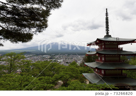 Mount Fuji and Chureito Pagoda in summer. Chureito pagoda is located in Fujiyoshida Japan. Mount Fuji and Chureito Pagoda in summer. Chureito pagoda is located in Fujiyoshida Japan. 73266820