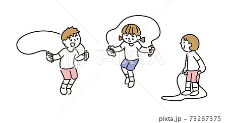 友達と一緒に縄跳びの練習をする子どもたちのイラスト素材