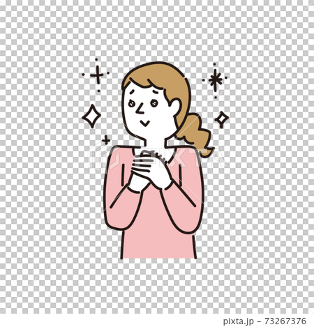 A woman who is impressed by her joy and makes her eyes shine 73267376