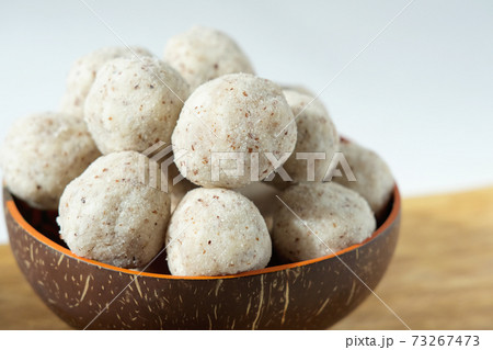 coconut energy balls with almond. healthy sugar free concept. keto diet recipe. 73267473