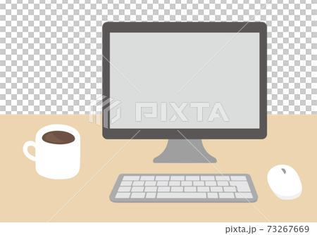 台式計算機和咖啡的插圖 73267669
