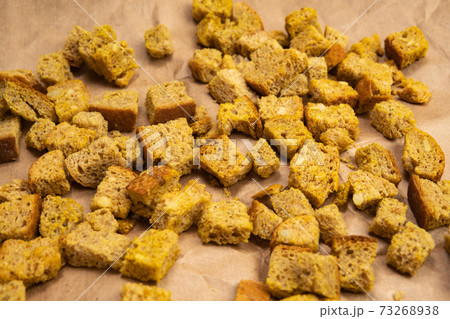 Pieces white and brown bread delicious croutons. bread background Pieces white and brown bread delicious croutons. bread background 73268938