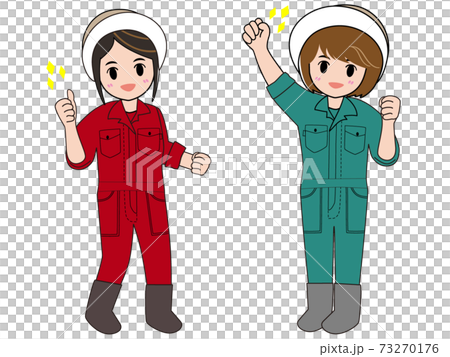 ガッツポーズをする二人の農ガールのイラスト素材
