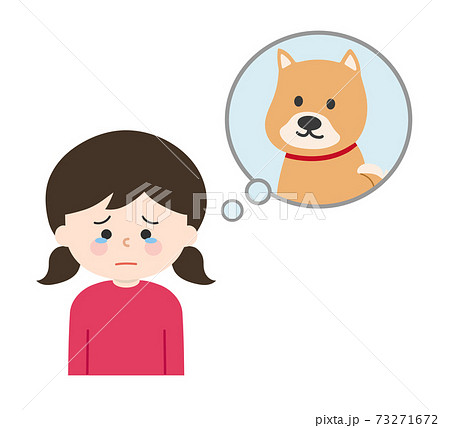 ペットを思い出して悲しむ女の子 犬 のイラスト素材