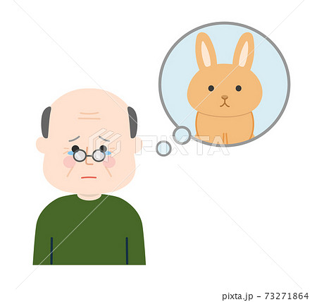 ペットを思い出して悲しむ年配の男性(ウサギ) ペットを思い出して悲しむ年配の男性(ウサギ) 73271864