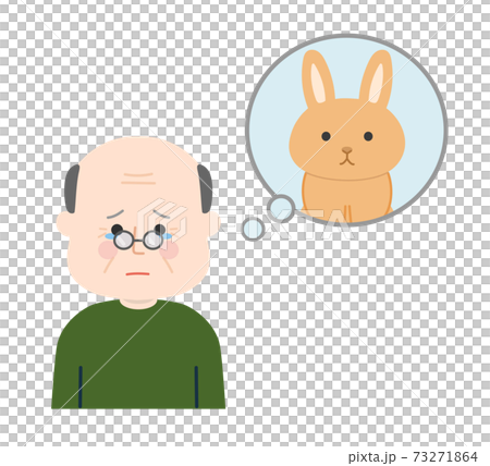 ペットを思い出して悲しむ年配の男性(ウサギ) ペットを思い出して悲しむ年配の男性(ウサギ) 73271864