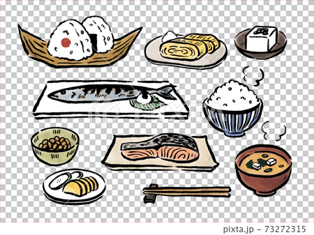 和風定食セット筆書き水彩 和風定食セット筆書き水彩 73272315