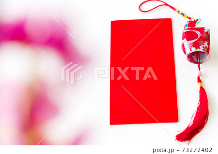 Red envelope put on white background, red envelope is gift and chinese lantern on special days such as chinese new year, 73272402